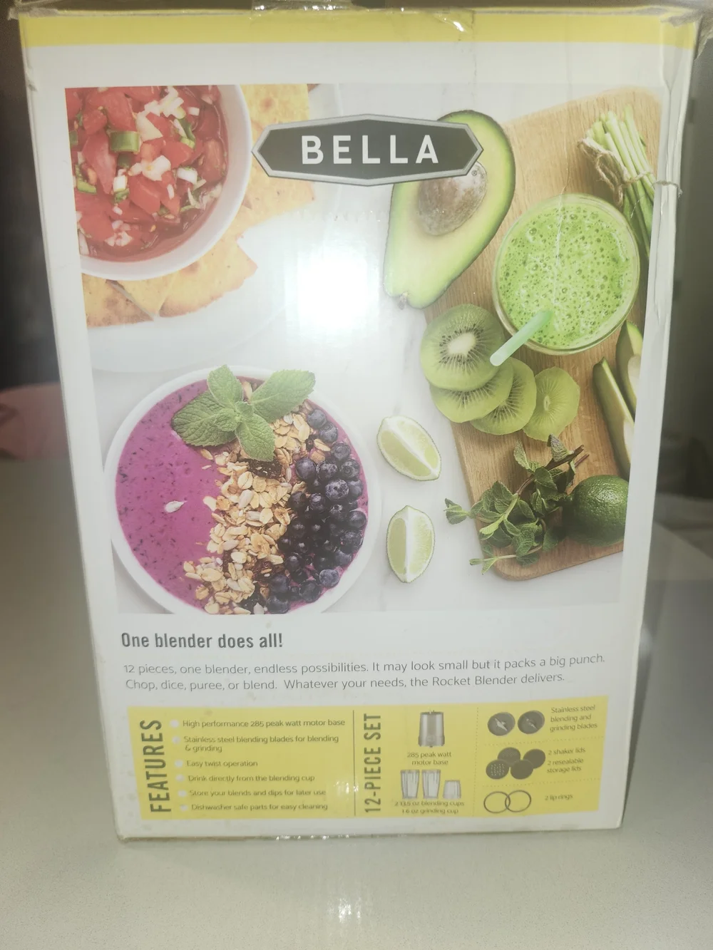 Bella Vita Rocket Blender - Silver with Clear Cup and Yellow Accent